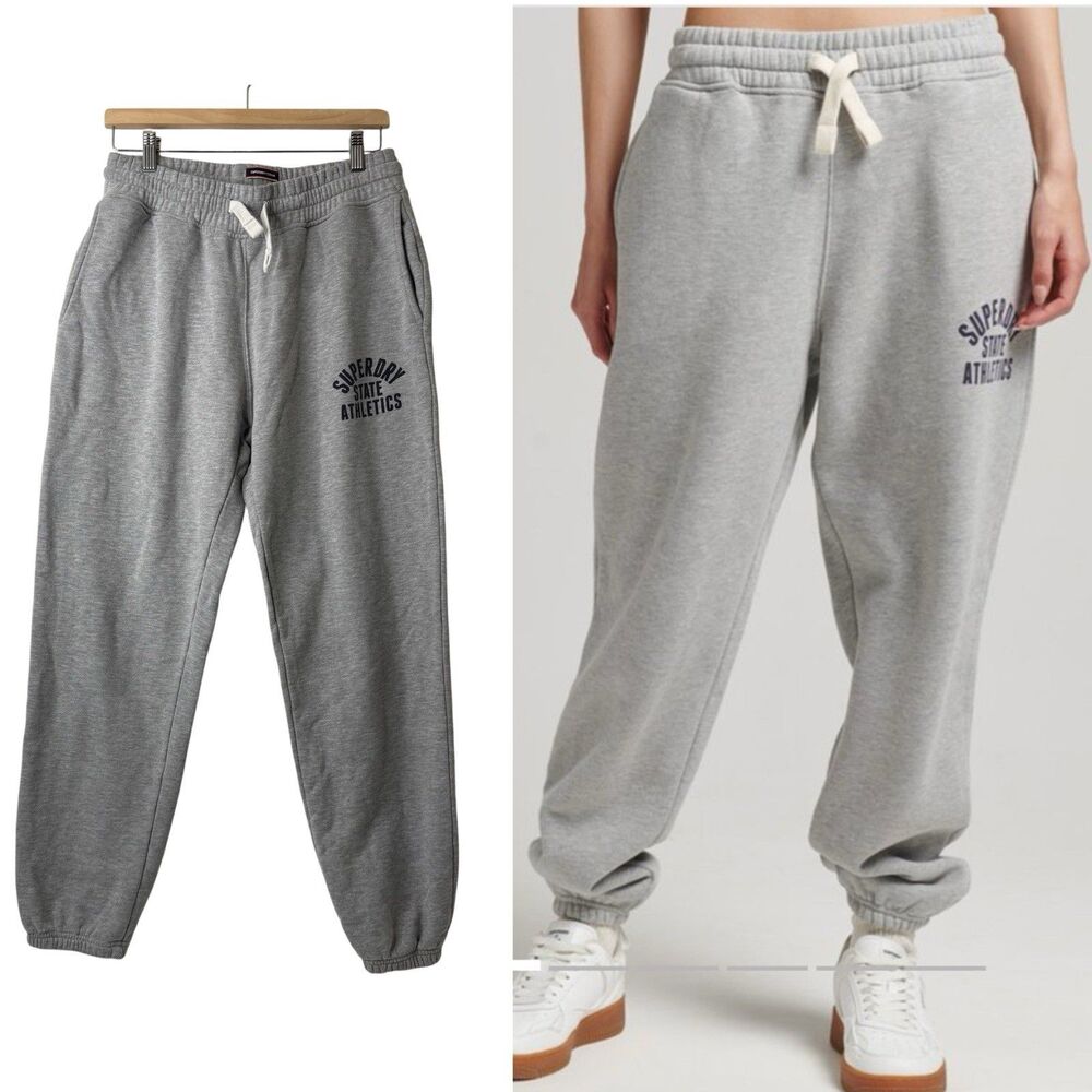 Superdry Sport Vintage Collegiate Joggers Womens US 8 Heathered Grey Athletic